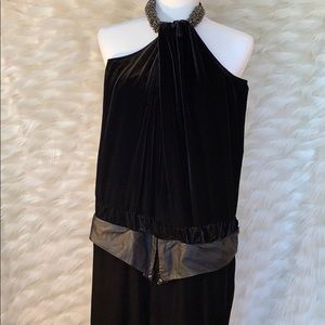 Vintage black velvet jumpsuit halter neck size large Y2K goth whimsigoth